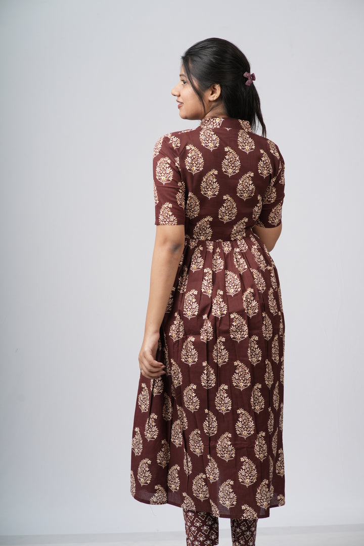 Chocolate Brown Floral Buti Cotton Co-ord Set