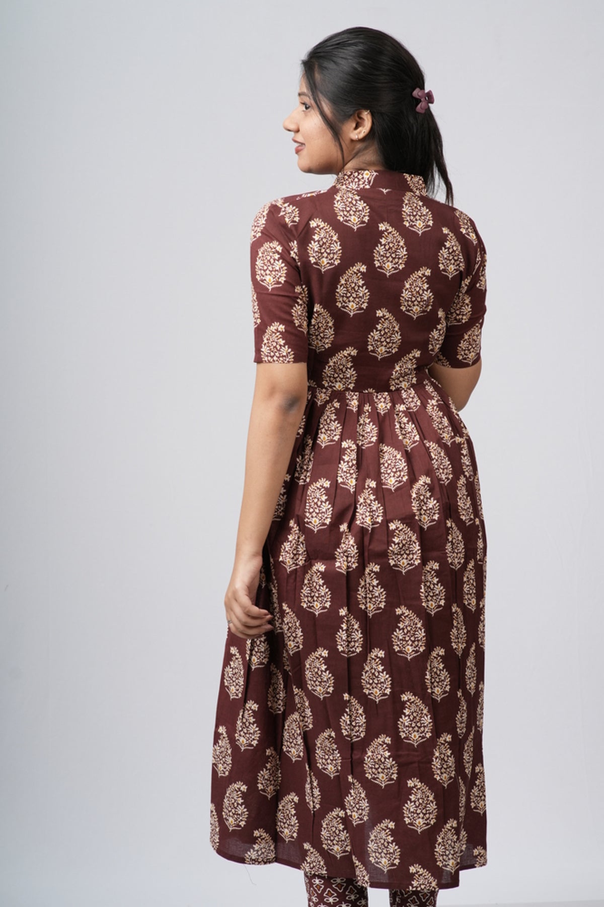 Chocolate Brown Floral Buti Cotton Co-ord Set