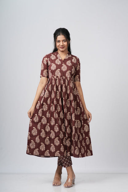 Chocolate Brown Floral Buti Cotton Co-ord Set