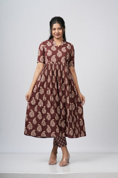 Chocolate Brown Floral Buti Cotton Co-ord Set