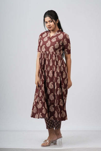 Chocolate Brown Floral Buti Cotton Co-ord Set