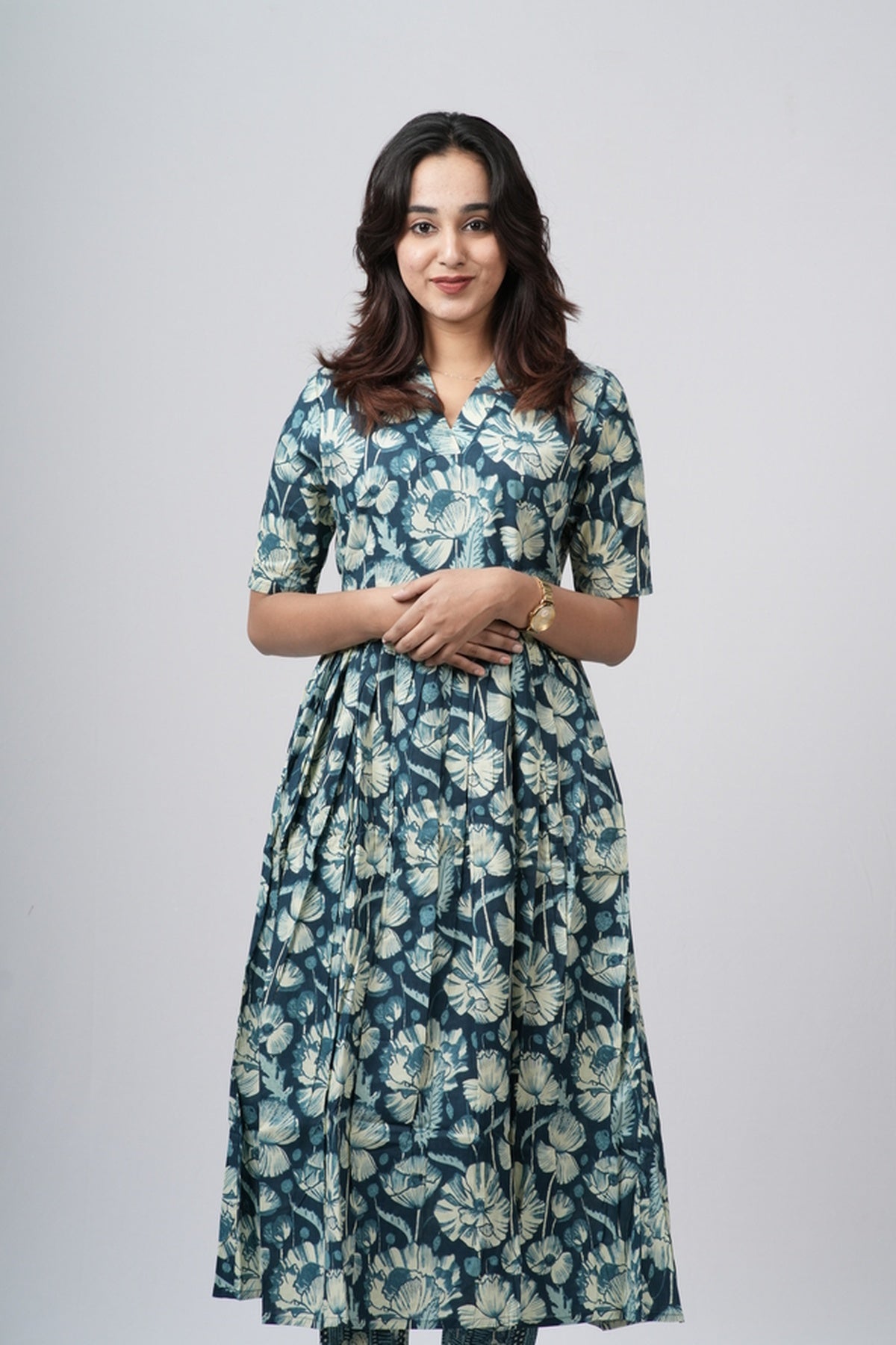 Teal green & White Floral Jaal Cotton Co-ord Set