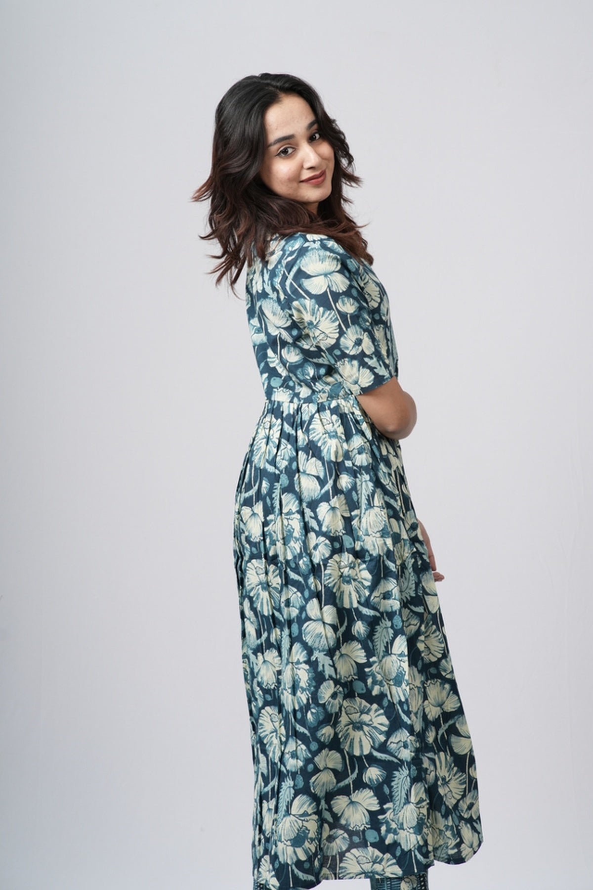 Teal green & White Floral Jaal Cotton Co-ord Set