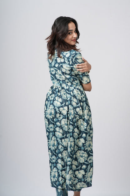 Teal green & White Floral Jaal Cotton Co-ord Set