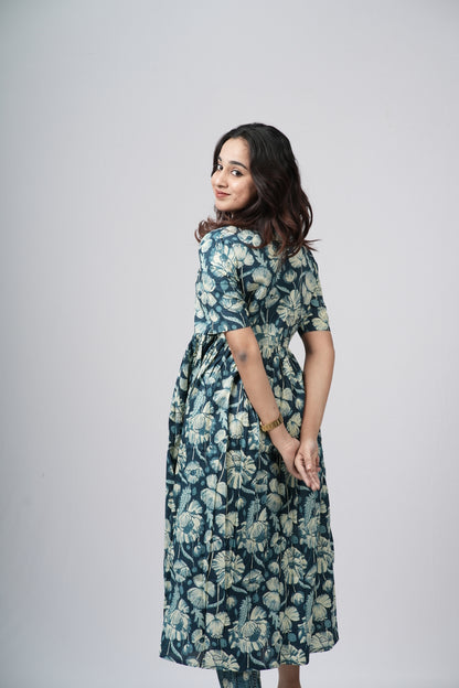 Teal green & White Floral Jaal Cotton Co-ord Set