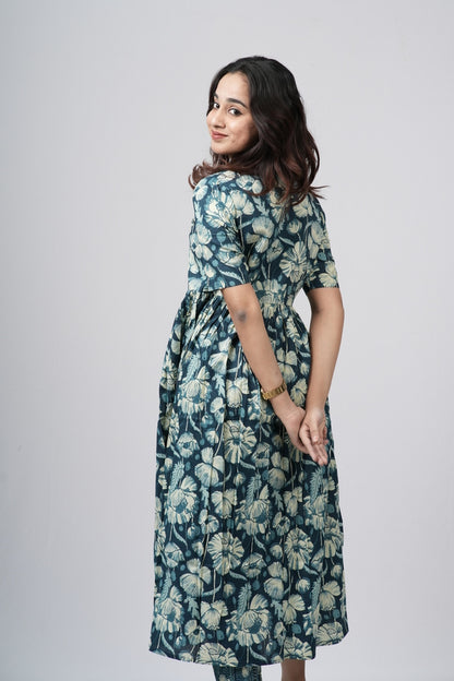 Teal green & White Floral Jaal Cotton Co-ord Set