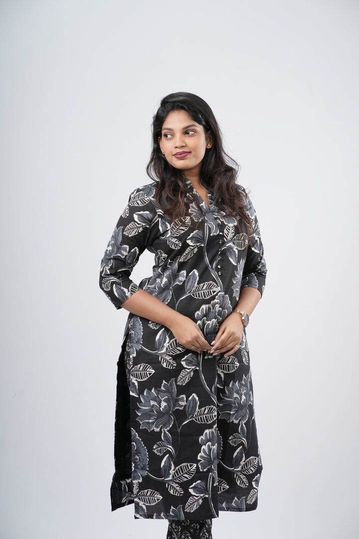 Midnight Charcoal Black Floral Cotton Co-ord Set