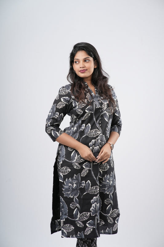 Midnight Charcoal Black Floral Cotton Co-ord Set
