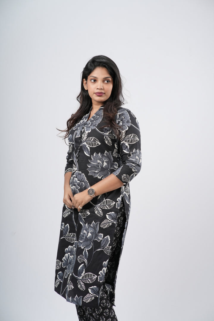 Midnight Charcoal Black Floral Cotton Co-ord Set