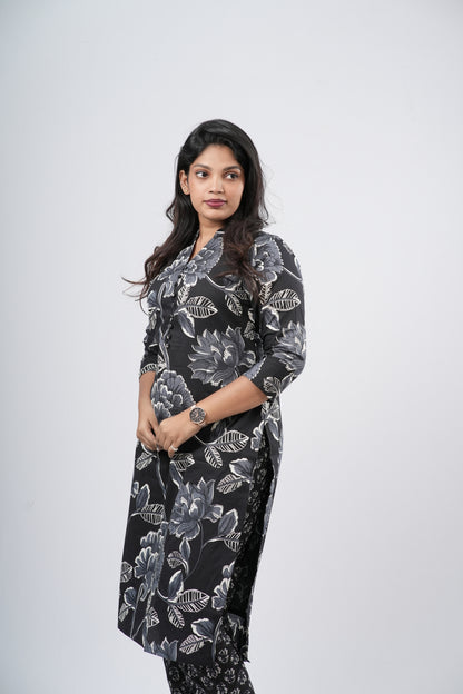Midnight Charcoal Black Floral Cotton Co-ord Set