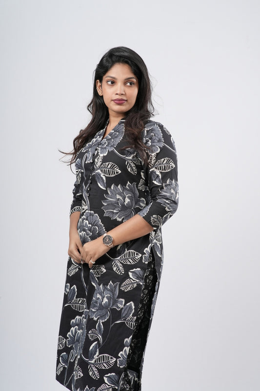 Midnight Charcoal Black Floral Cotton Co-ord Set