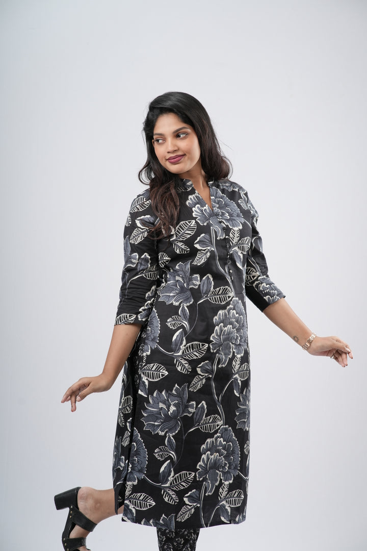 Midnight Charcoal Black Floral Cotton Co-ord Set