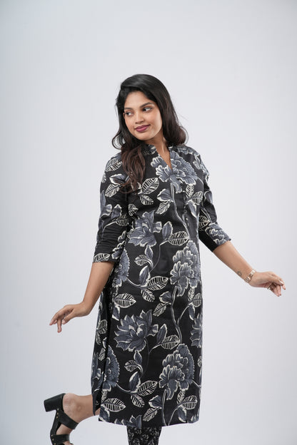 Midnight Charcoal Black Floral Cotton Co-ord Set