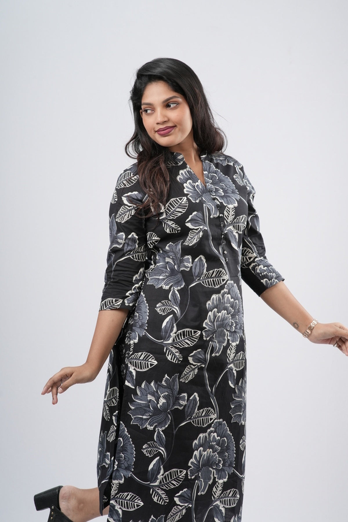 Midnight Charcoal Black Floral Cotton Co-ord Set