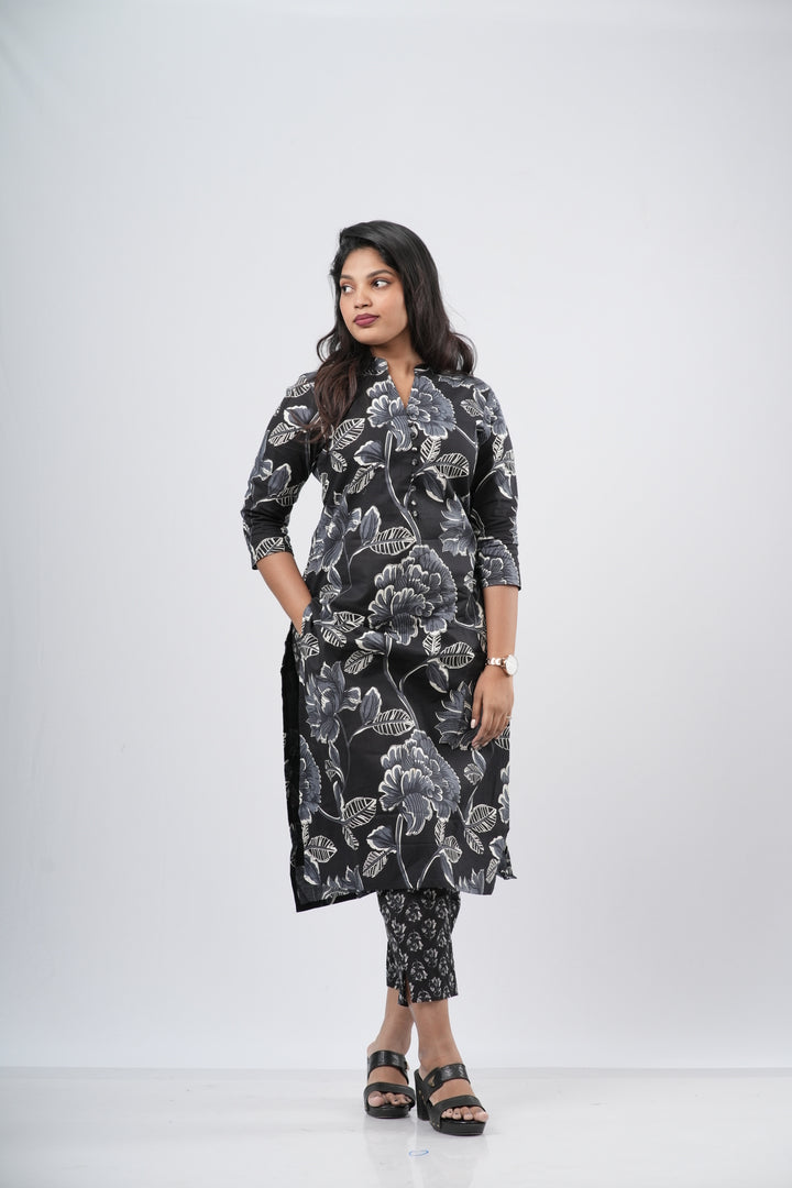 Midnight Charcoal Black Floral Cotton Co-ord Set