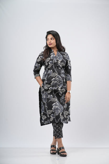 Midnight Charcoal Black Floral Cotton Co-ord Set