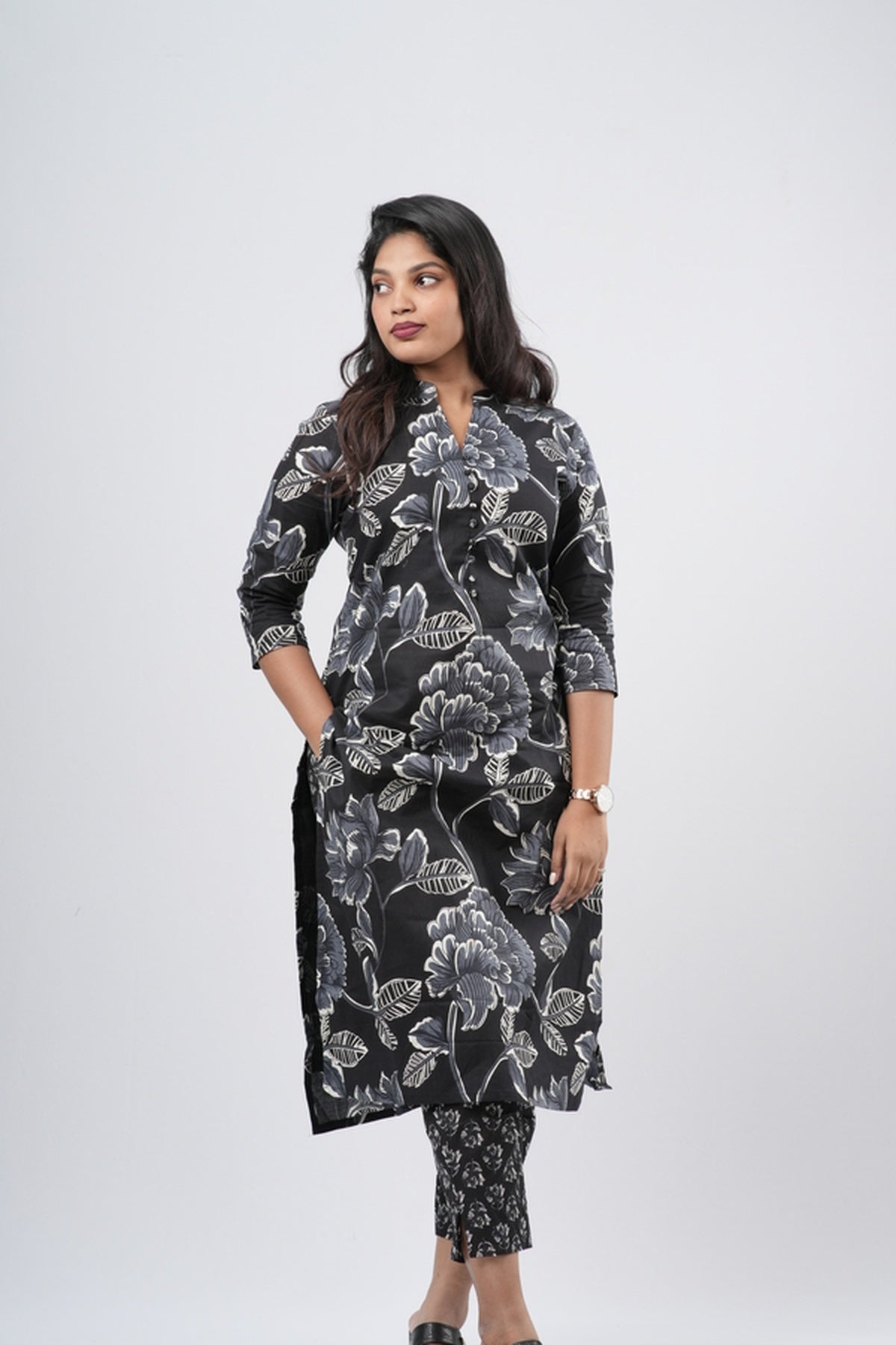 Midnight Charcoal Black Floral Cotton Co-ord Set