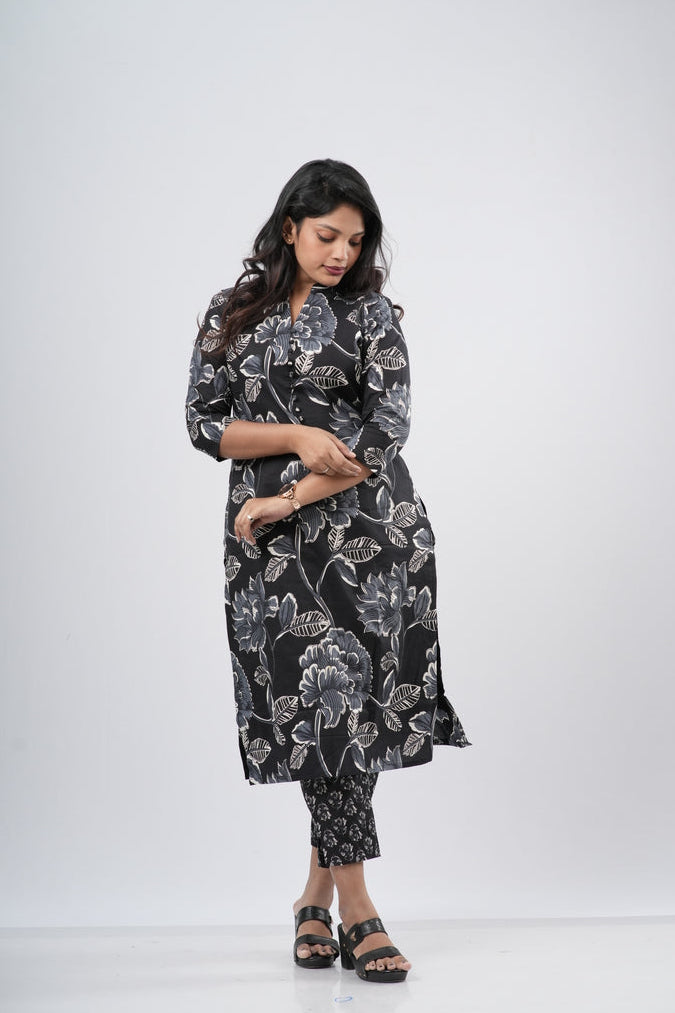 Midnight Charcoal Black Floral Cotton Co-ord Set