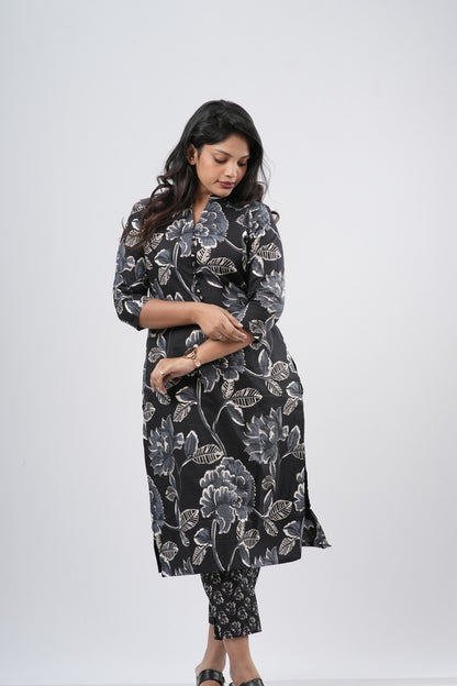Midnight Charcoal Black Floral Cotton Co-ord Set