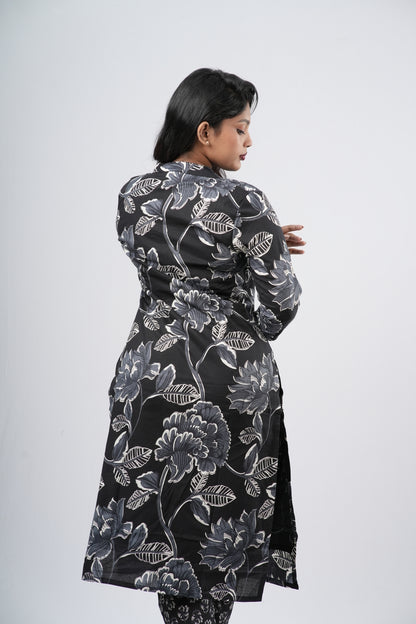 Midnight Charcoal Black Floral Cotton Co-ord Set
