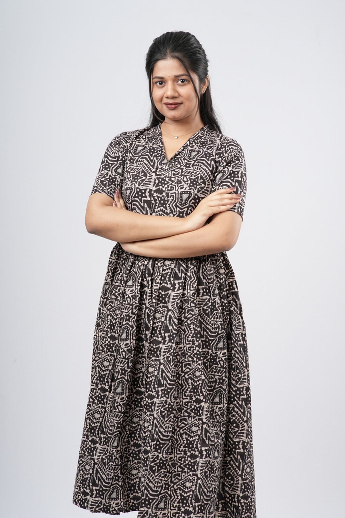 Charcoal Black Geometric Floral Print Cotton Co-ord Set