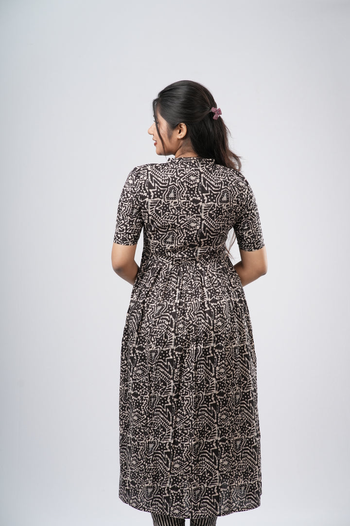 Charcoal Black Geometric Floral Print Cotton Co-ord Set