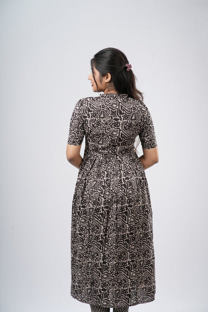 Charcoal Black Geometric Floral Print Cotton Co-ord Set