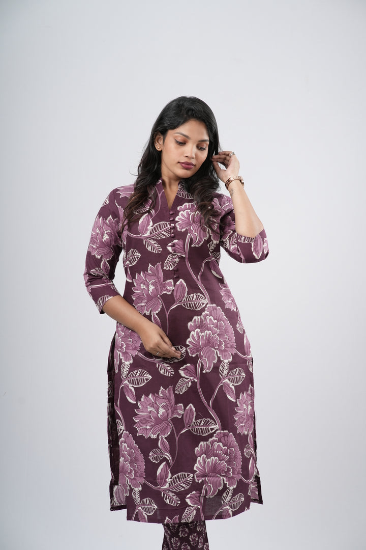 Purple Mauve Floral Cotton Co-ord Set