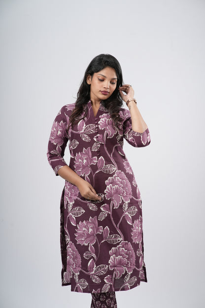 Purple Mauve Floral Cotton Co-ord Set