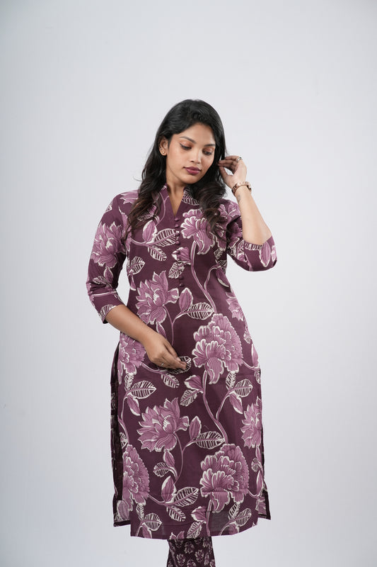 Purple Mauve Floral Cotton Co-ord Set