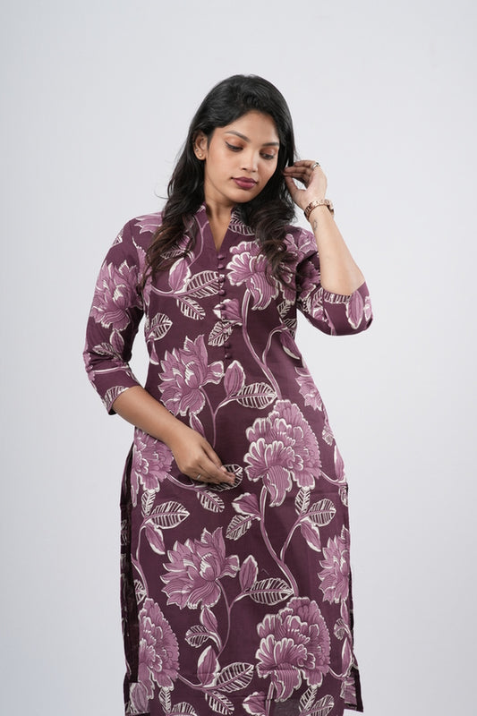 Purple Mauve Floral Cotton Co-ord Set