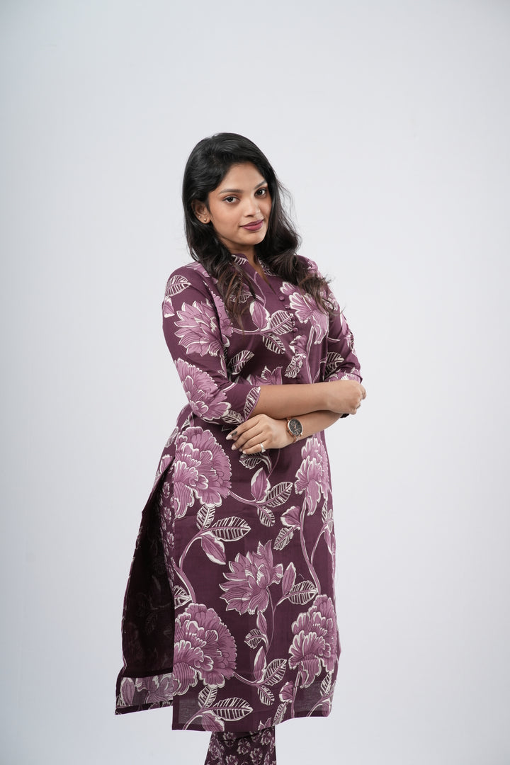 Purple Mauve Floral Cotton Co-ord Set