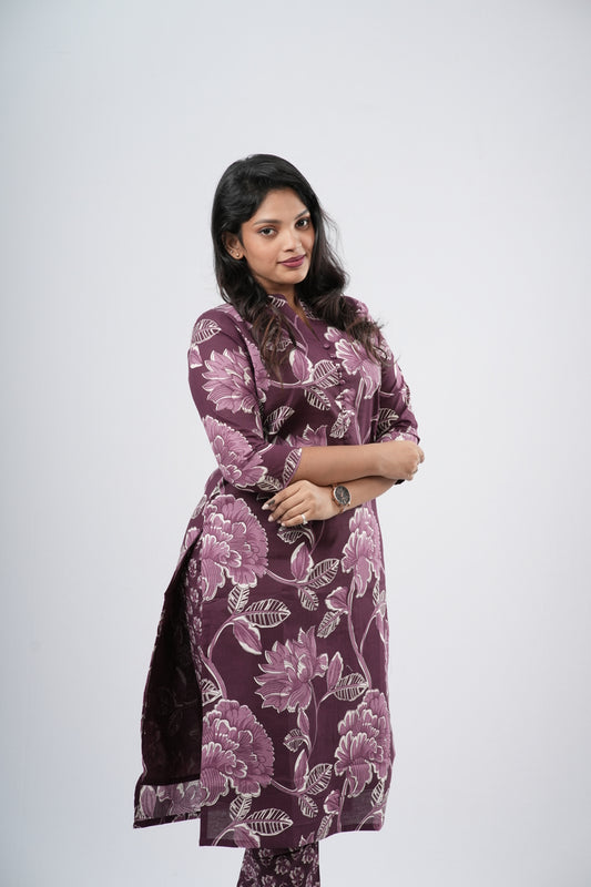 Purple Mauve Floral Cotton Co-ord Set
