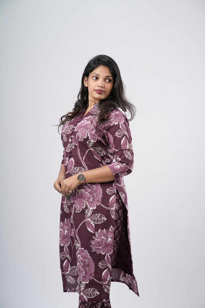 Purple Mauve Floral Cotton Co-ord Set