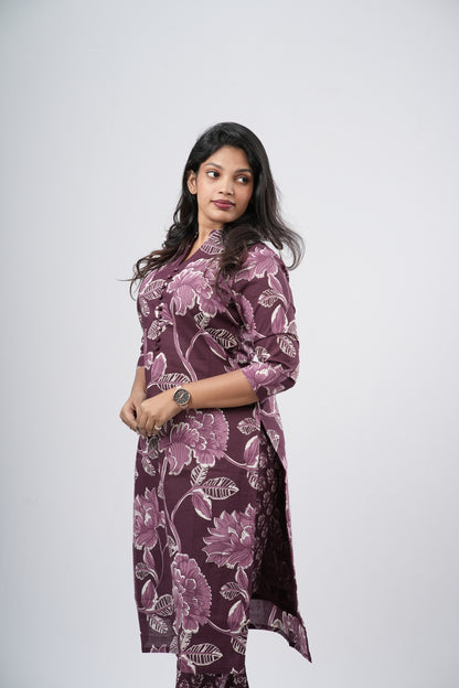 Purple Mauve Floral Cotton Co-ord Set