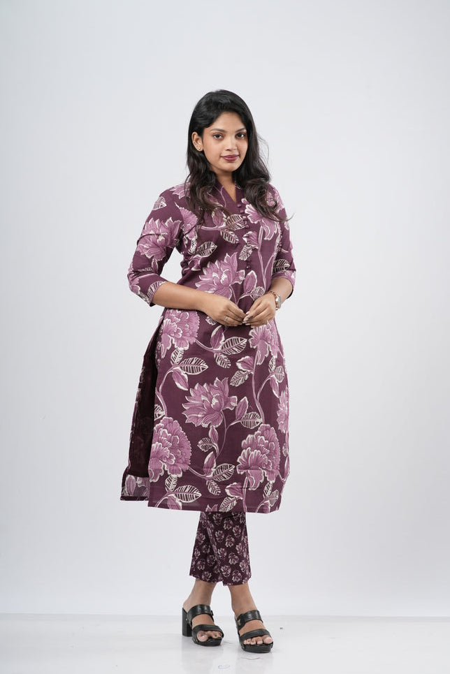 Purple Mauve Floral Cotton Co-ord Set