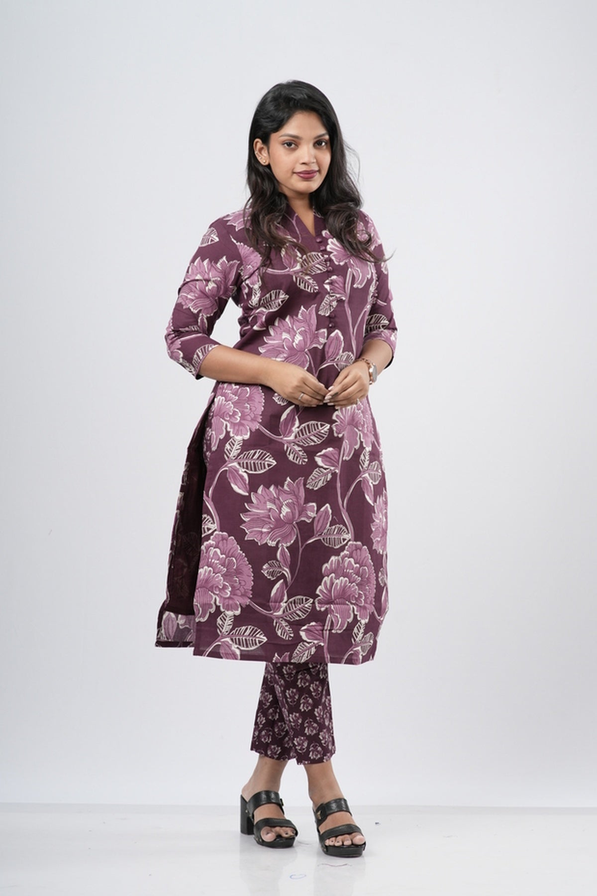 Purple Mauve Floral Cotton Co-ord Set