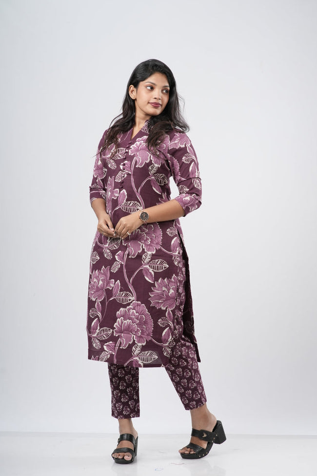 Purple Mauve Floral Cotton Co-ord Set