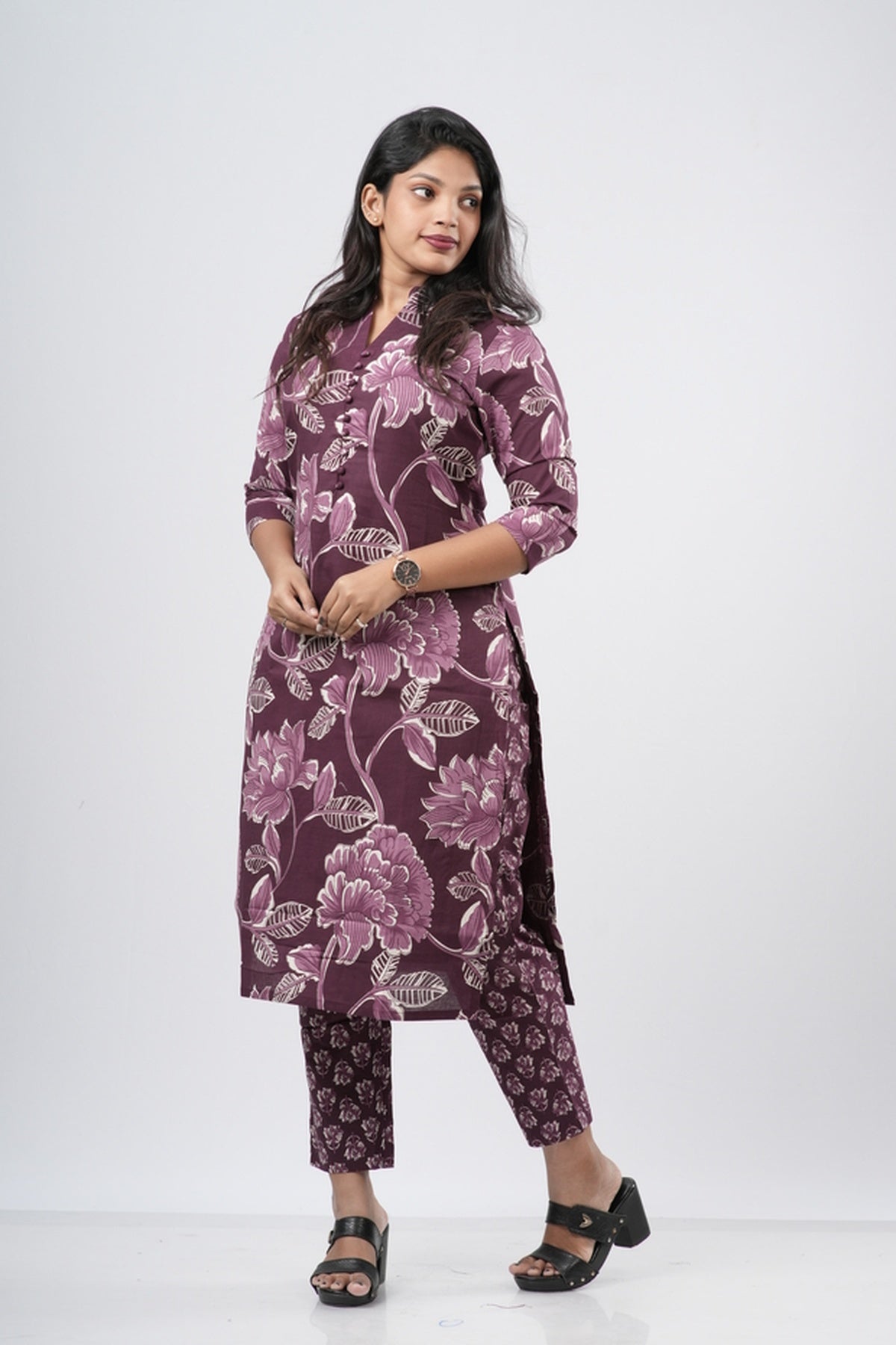 Purple Mauve Floral Cotton Co-ord Set