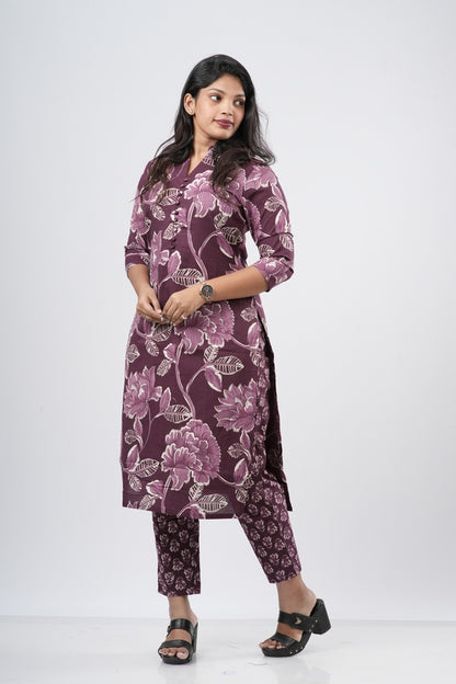 Purple Mauve Floral Cotton Co-ord Set