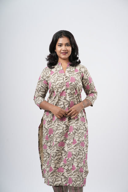Cream & Pink Floral Cotton Co-ord Set