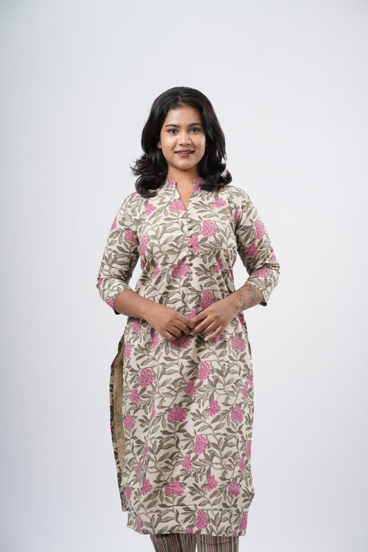 Cream & Pink Floral Cotton Co-ord Set