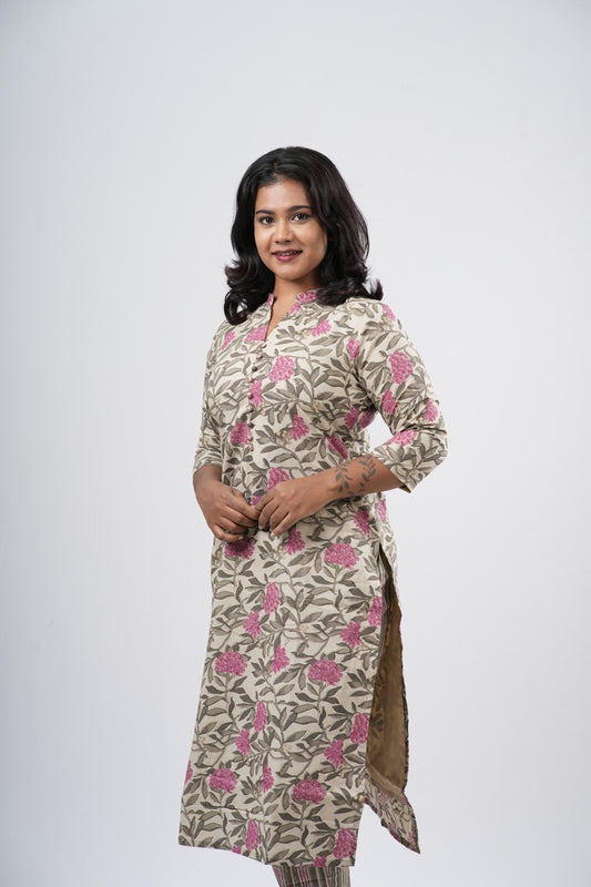 Cream & Pink Floral Cotton Co-ord Set