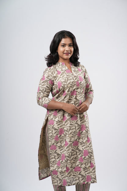 Cream & Pink Floral Cotton Co-ord Set