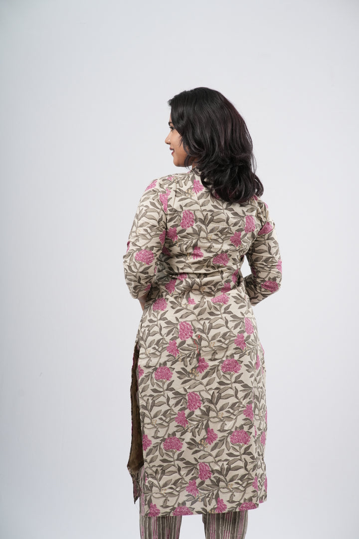 Cream & Pink Floral Cotton Co-ord Set