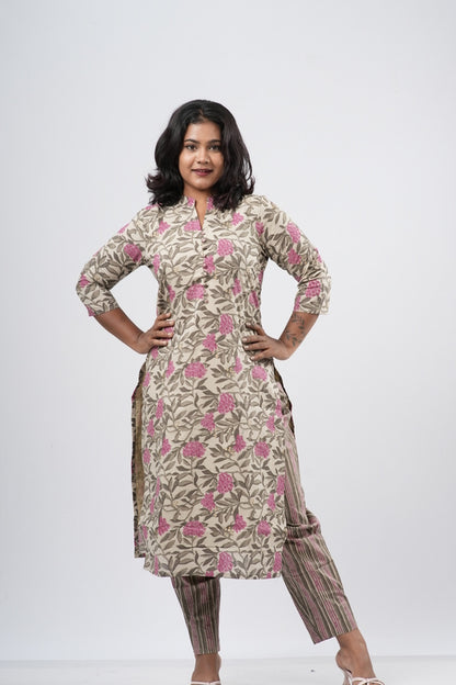 Cream & Pink Floral Cotton Co-ord Set