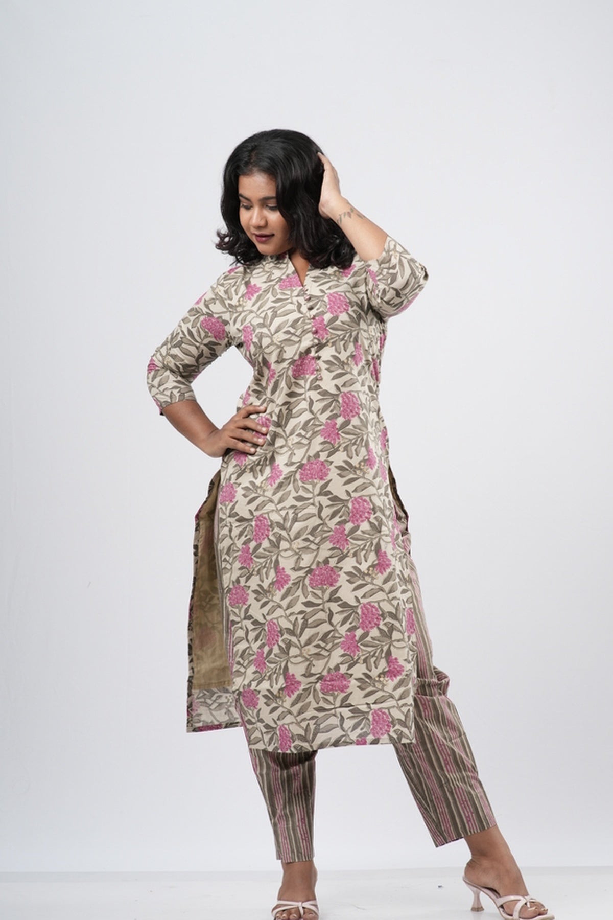 Cream & Pink Floral Cotton Co-ord Set