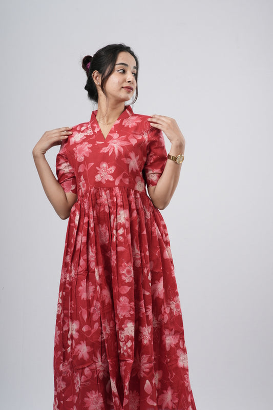 Red Tonal Floral Print Cotton Co-ord Set