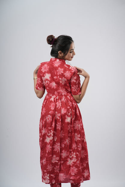 Red Tonal Floral Print Cotton Co-ord Set