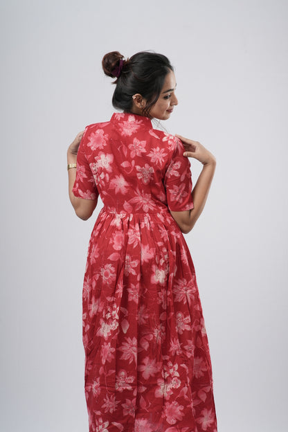 Red Tonal Floral Print Cotton Co-ord Set